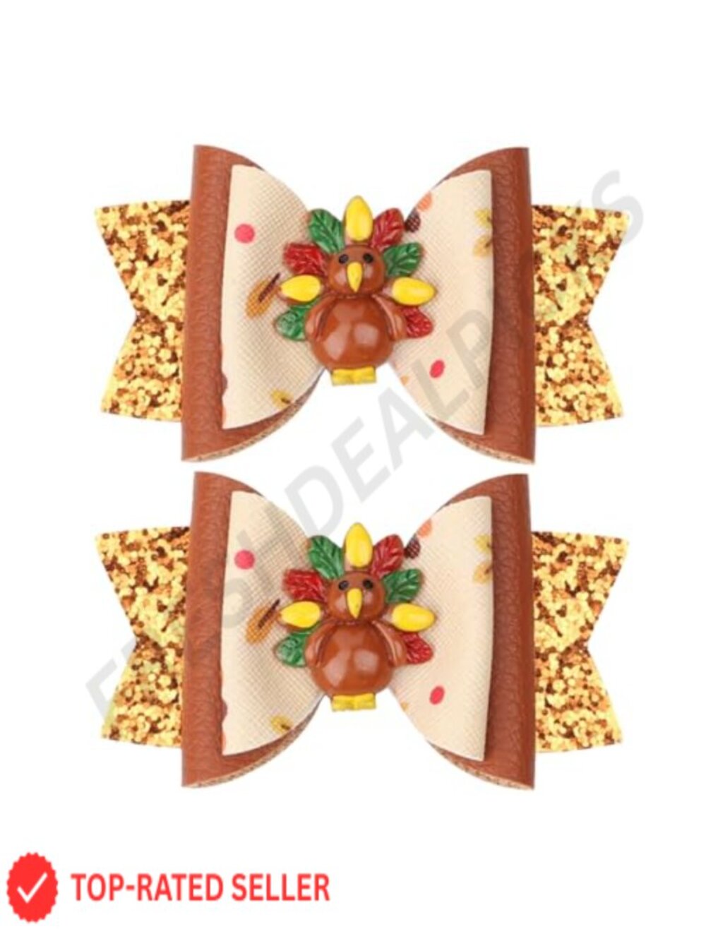 Thanksgiving Turkey Glitter Bow Hair Claw Clips Handmade Ribbon 2PCS